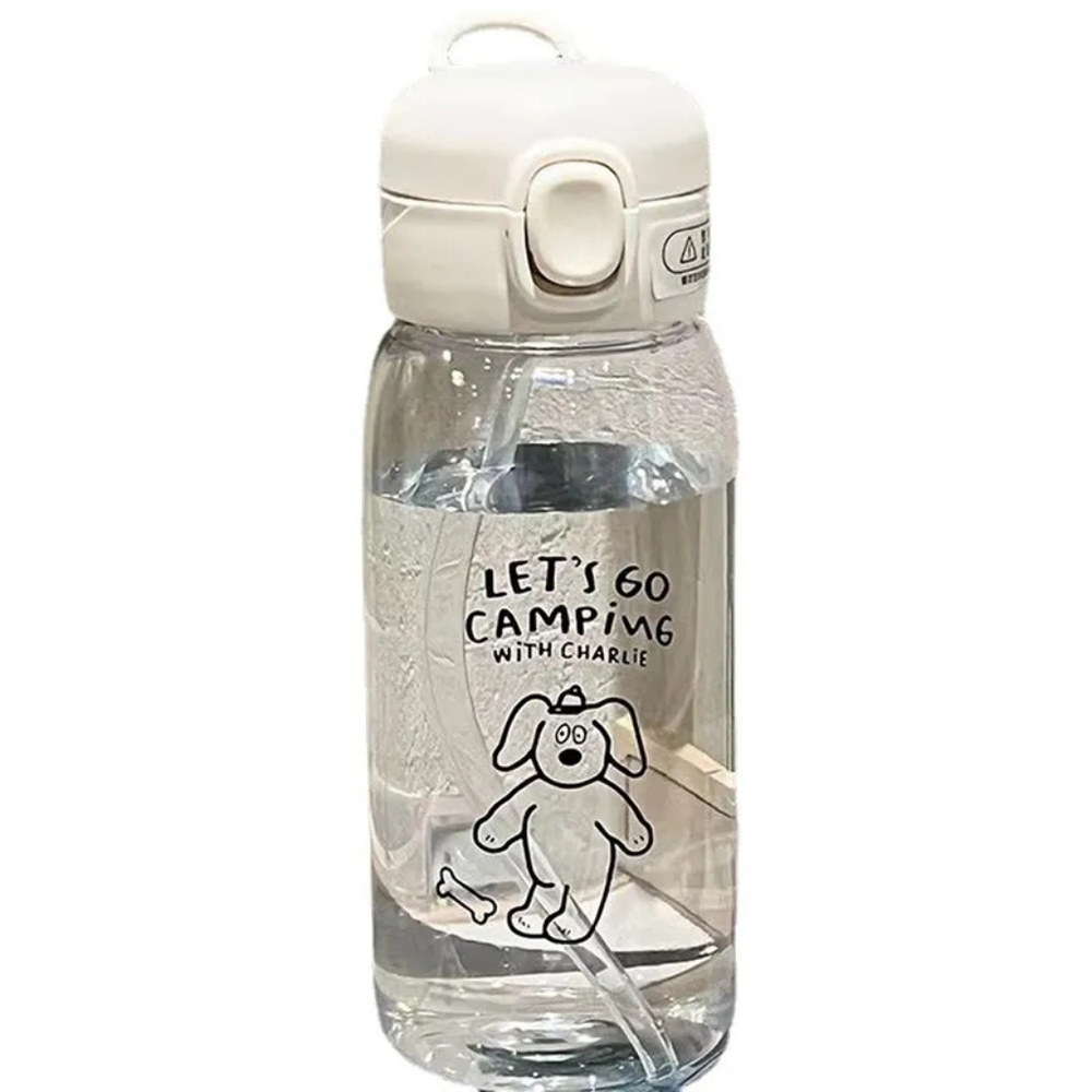 Plastic Water Bottle With Straw "lets go camping with charlie"
